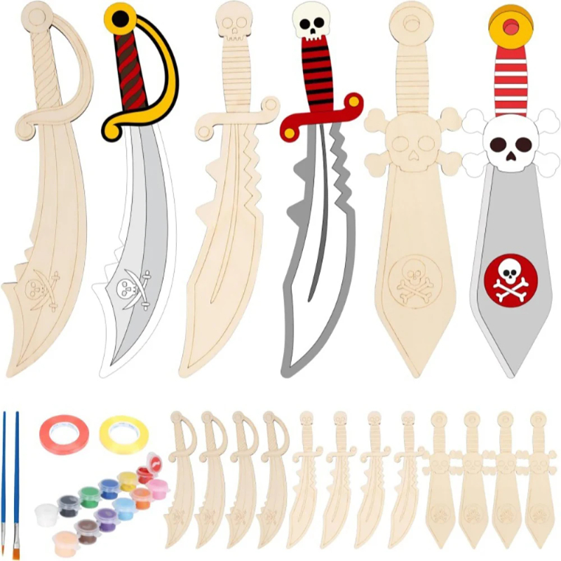 16pcs Kids Wooden Pirate Theme - Cosplay Prop Paint recension och pris